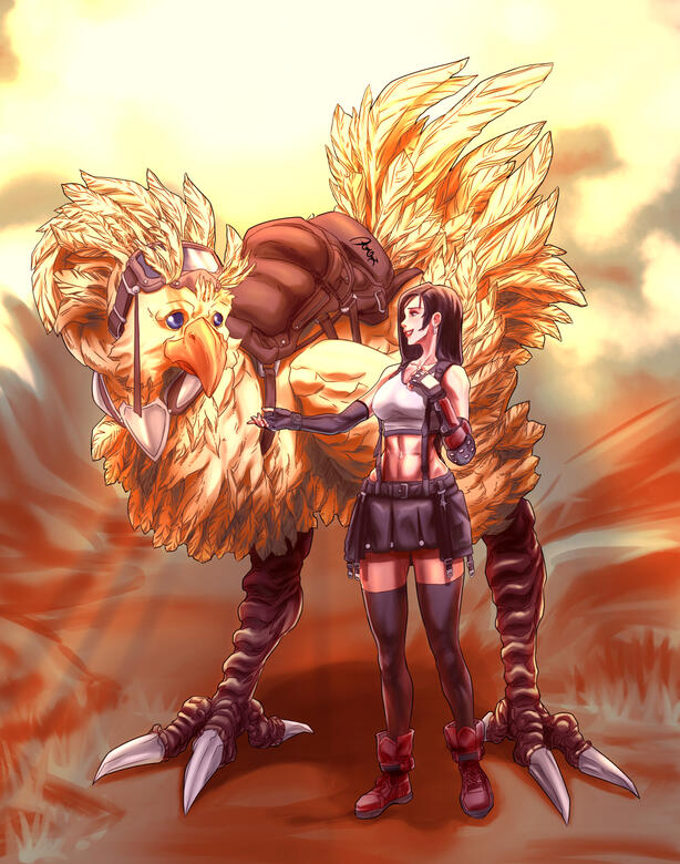 Choco Raptor and Tifa